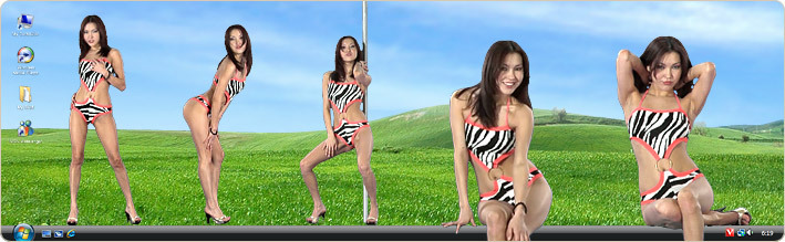 Porn Model Mai Strips in VirtualGirl's Zebra Beach Stripper Desktop