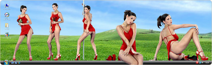 Porn Model Morgane Strips in VirtualGirl's Lady in Red Stripper Desktop