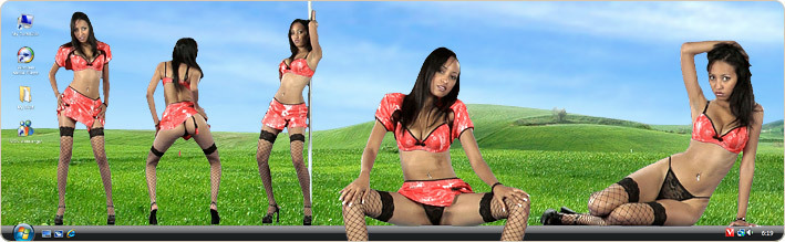 Porn Model Chems Strips in VirtualGirl's Oriental Flower Stripper Desktop